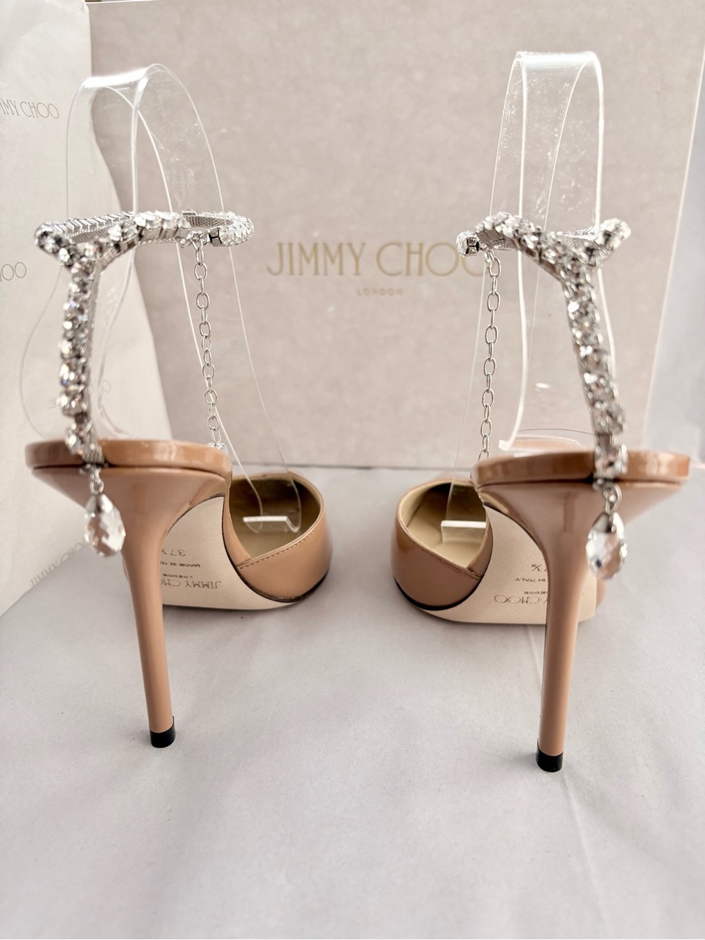 New JIMMY CHOO Saeda Patent Camel Pumps 37.5 $1295 Brand New - Picture 8 of 14